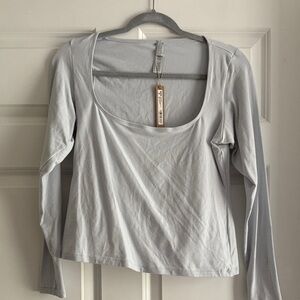 Zen Blue SKIMS Cotton Jersey Scoop Long Sleeve Top